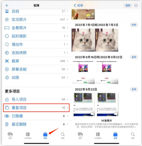 富锦苹果手机维修分享iOS 16 中相册重复项目功能使用方法 