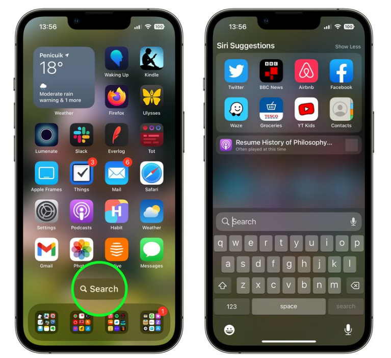 富锦苹果手机维修分享升级到 iOS 16 后，如何删除主屏幕上的搜索按钮 